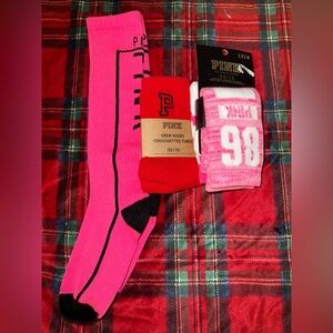 PINK Victoria's Secret Pink and Red Crew Socks Trio